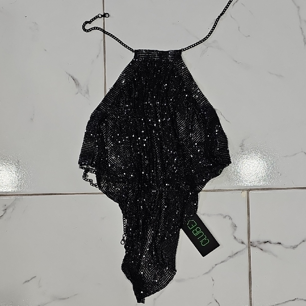 NWT Club Exx Black Sequin Halter Top